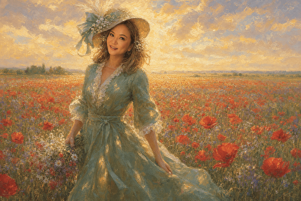 Portrait reinterpreted in Monet-inspired Impressionist style with garden light and soft brushwork